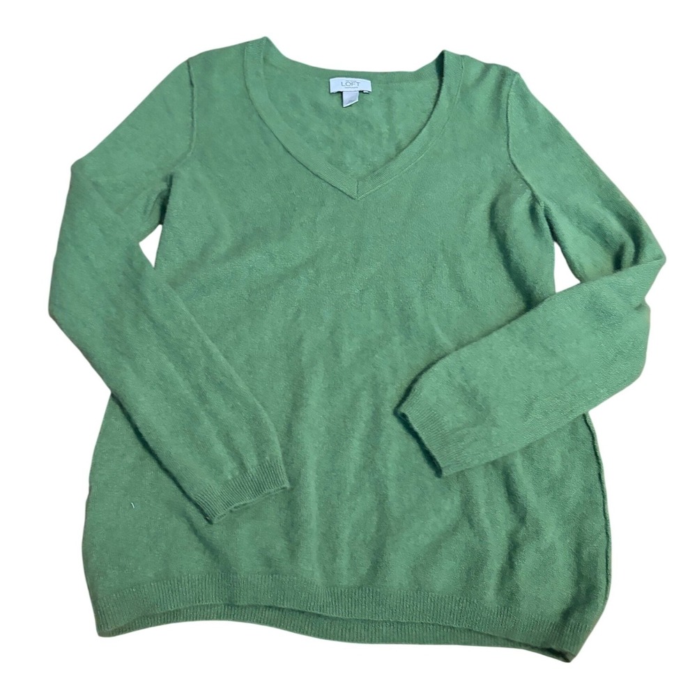 LOFT‎ Sweater Cashmere V-Neck Green Luxury Soft Knit XL